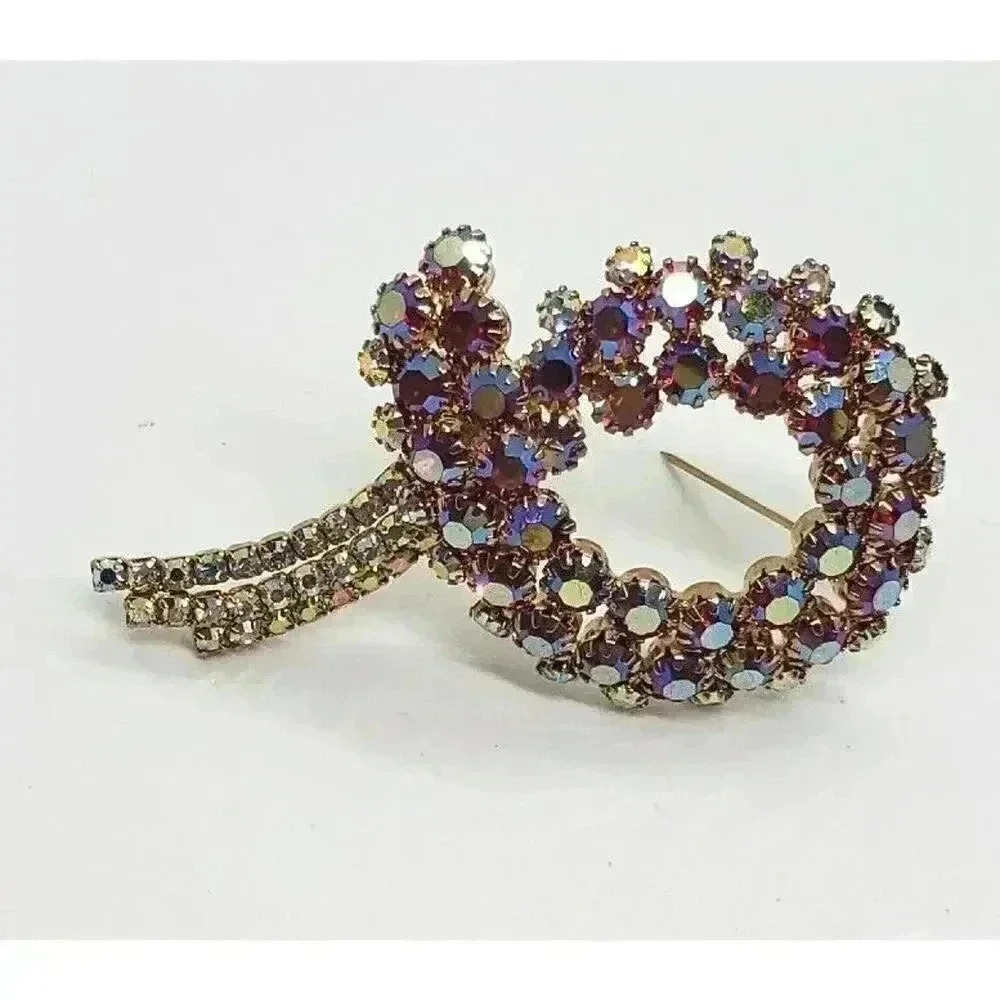 Vintage Juliana DE Purple Ab Rhinestone Pin Brooch Ribbon Swirl 65$